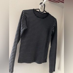 Brandy Melville Gray and Black Leah Striped Top